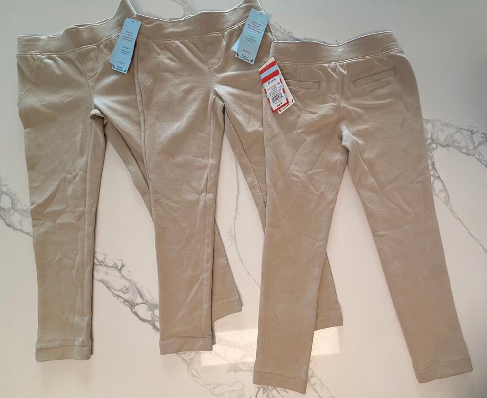 Cat & Jack Kids School Uniform Pants Lot of 3 Khaki XS 4/5 NWT Stretch Pull On